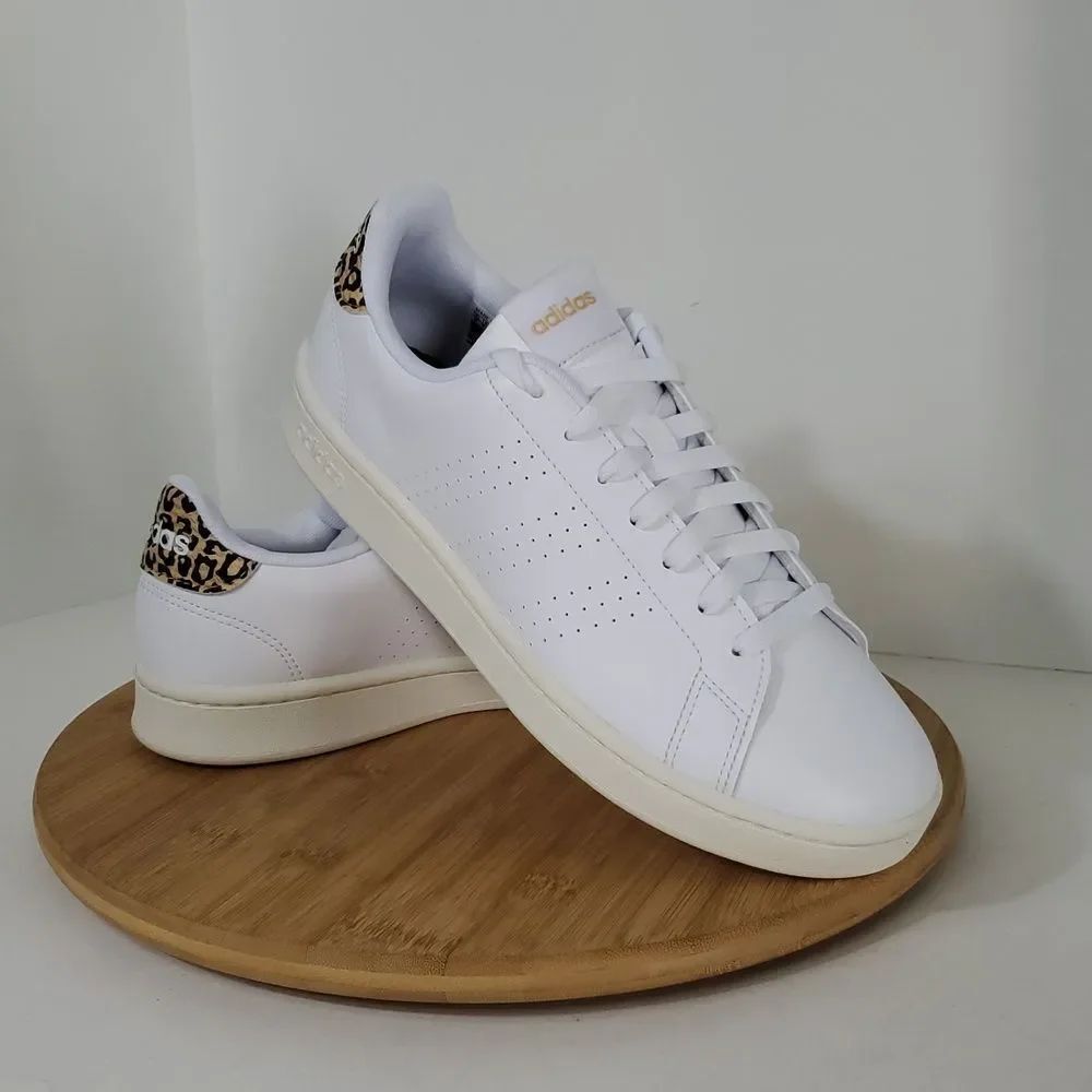 adidas Advantage Cloud White Leopard Print Tennis Sneakers Women's 10.5 NIB